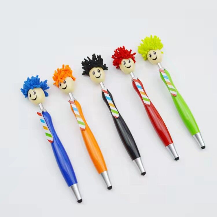 Doll Furry Head Mobile Phone Tablet Screen Cleaner Touch Gift Pen Factory Sales Furry Head Cartoon Ballpoint Pen