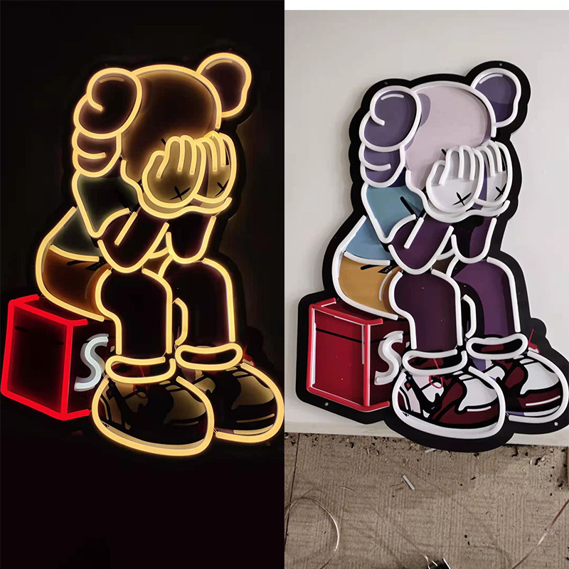 kaws遮眼公仔霓虹灯发光字装饰灯卡通动漫潮牌潮流元素灯带挂件