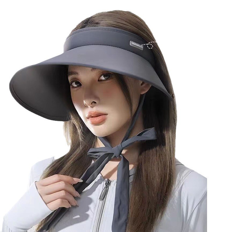 2024 Summer Ice Silk Sun Hat Female Sun Protection New Korean Style Topless Hat Sports Uv Protection Big Brim Hat