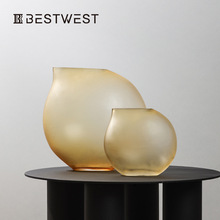 Best west 北欧焦糖色圆形磨砂半透明小口玻璃花瓶家居装饰品摆件