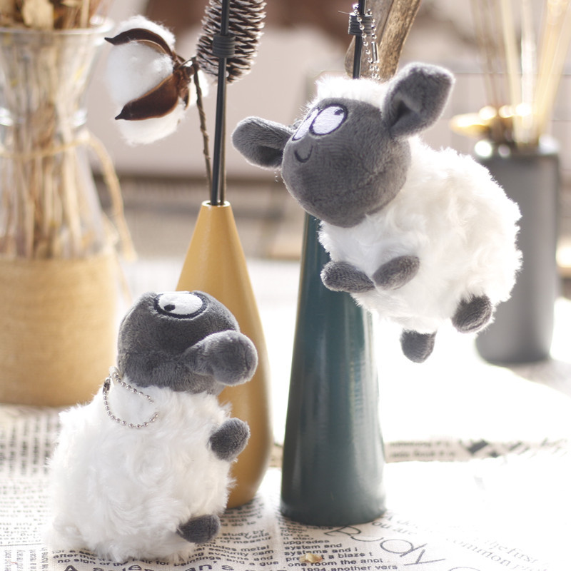 internet celebrity tiktok little sheep pendant plush toy cute little white sheep bag ornaments keychain doll machine doll