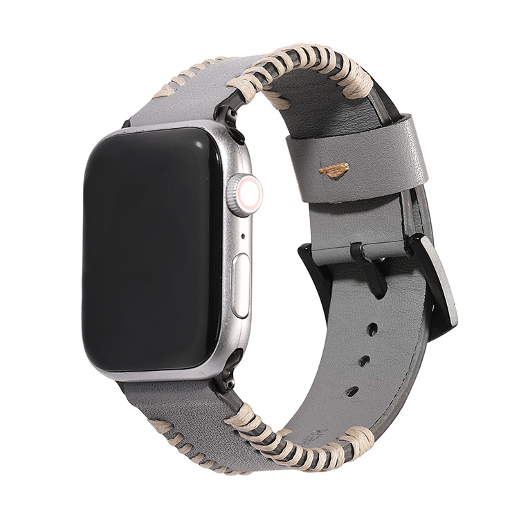 适用苹果手表表带apple watch123456代 头层牛皮表带手工排骨缝线