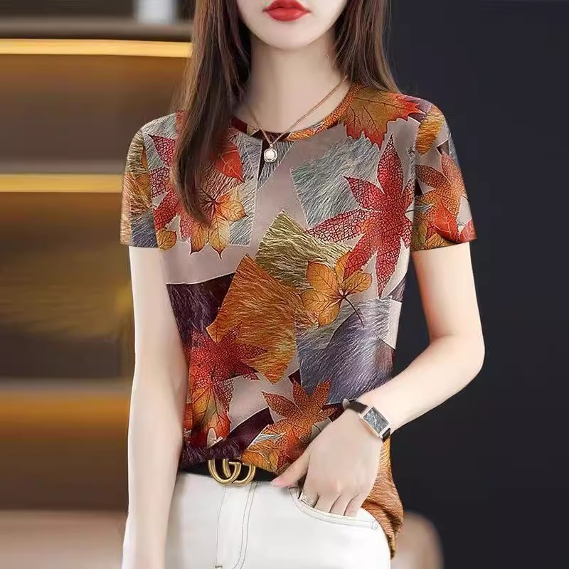 清仓捡漏~夏季时尚气质圆领冰丝短袖T恤小衫休闲百搭宽松显瘦上衣