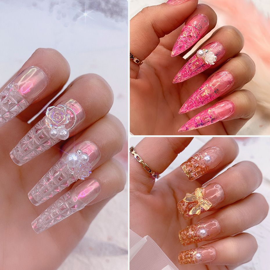 跨境货源美甲甲片 网红琉璃甲假指甲透明凹凸全贴500片盒装批发