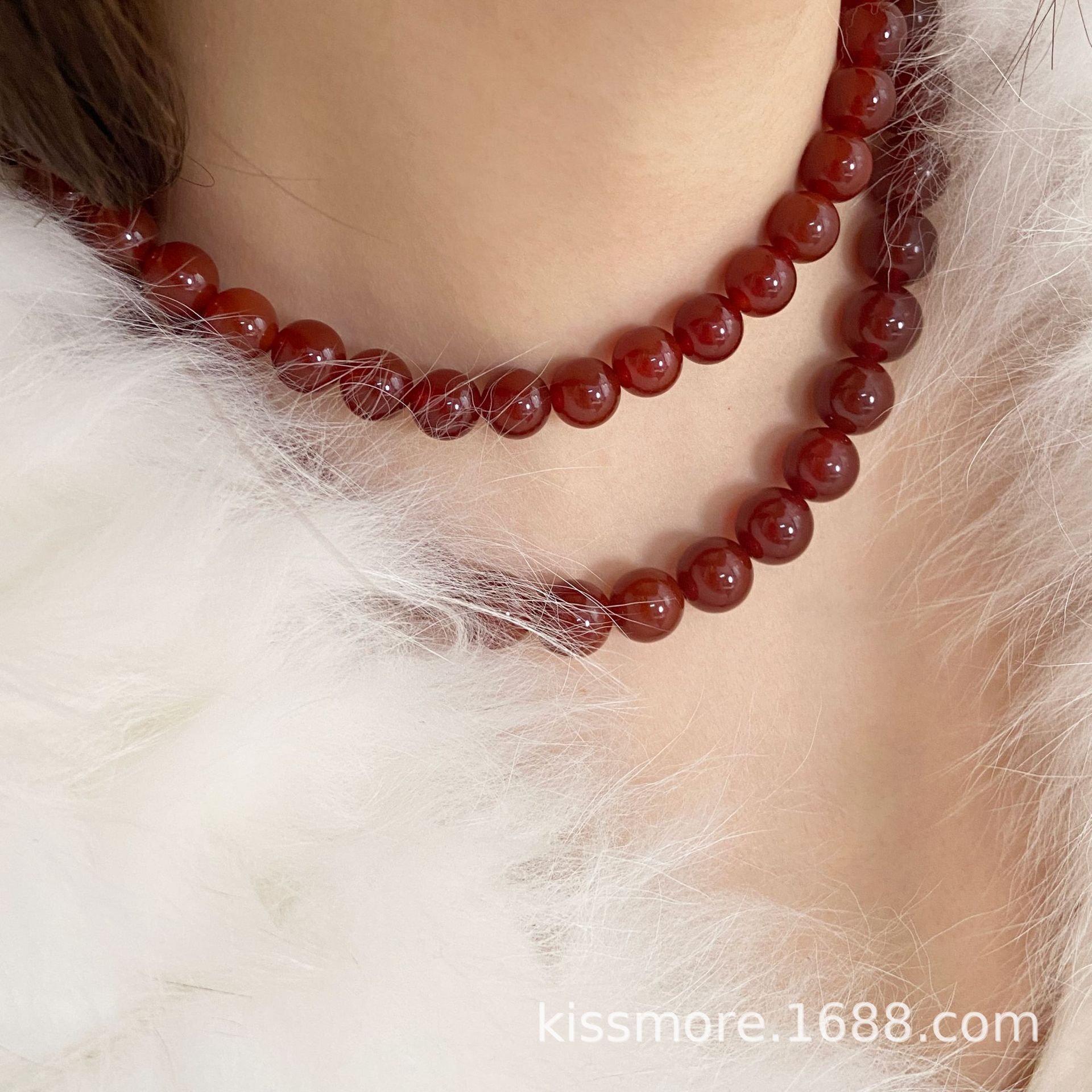 Chen Mo New Chinese Ethnic Style Vintage Beaded Dark Red Agate Necklace New Year Simple Minority Fashion Clavicle Chain Female