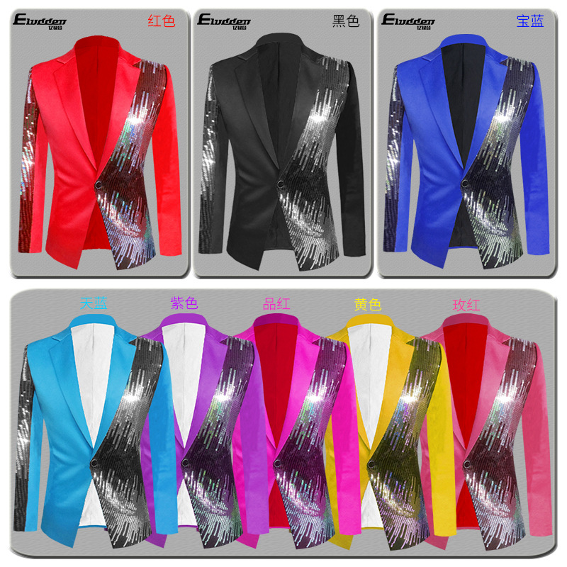 Men's Blazer Costume Men's Coat Nightclub Singer Casual Suit Esmoquin Sequined Dress