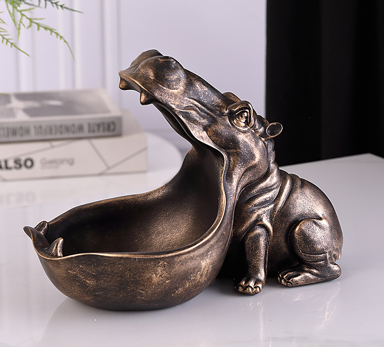 河马摆件北欧美式家居饰品进门放钥匙的收纳盒客厅鞋柜玄关收纳盘