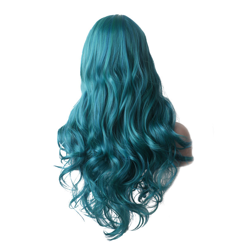 European and American Medium Long Curly Wig Full-Head Wig 2023 Female Universal Green Wig Big Wave Synthetic Wigs Foreign Trade