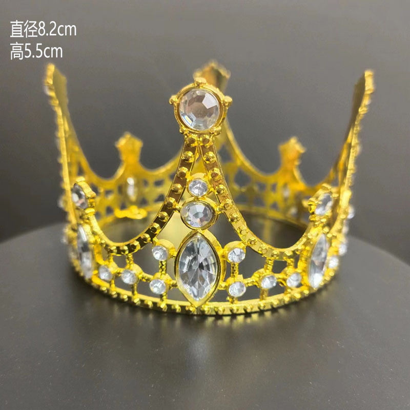 Cross-Border Amazon Hot Sale Gold Inlaid Crown Flower Cake Decoration Alloy Crown Children's Crown Decoration Wholesale