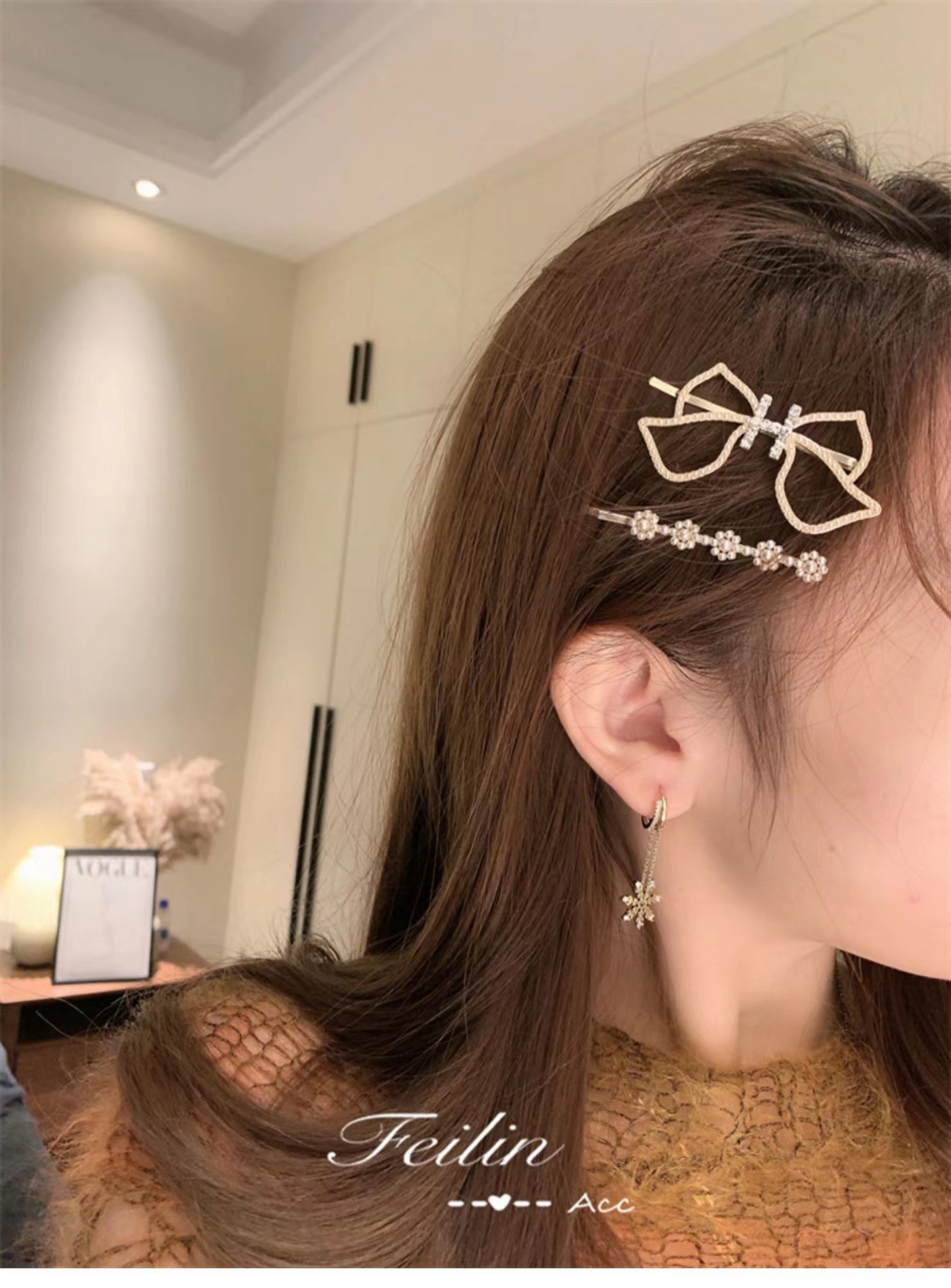 Hollow Bow Letter Pearl Flower Barrettes Clip Set Korean Fashion All-Match Bang Side Clip Hairpin