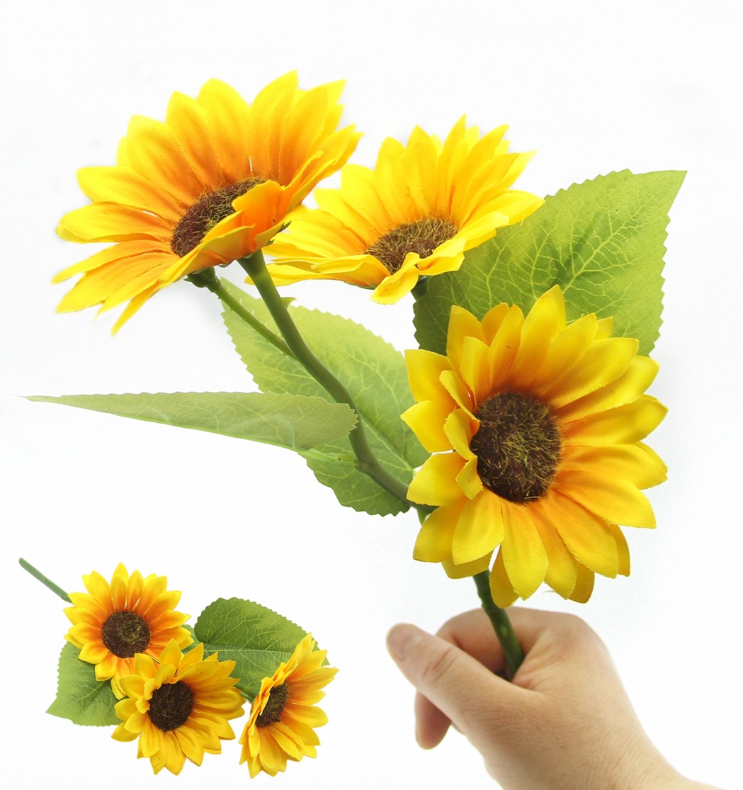 仿真花3头向日葵太阳花假花 工程园艺家居摆放幼儿园装饰摄影拍摄