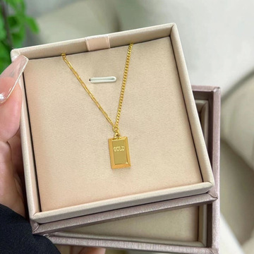 暴富小金条项链女2024年新款18k金招财小金砖金块钛钢不掉色夏季