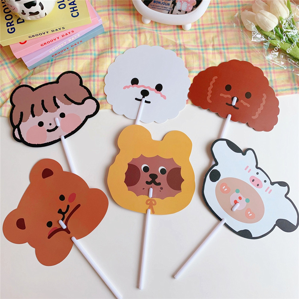 Japanese Cute Little Bear Rabbit Cartoon Fan Children Student Hand-Held Shaped Small Fan Student Gift Small round Fan