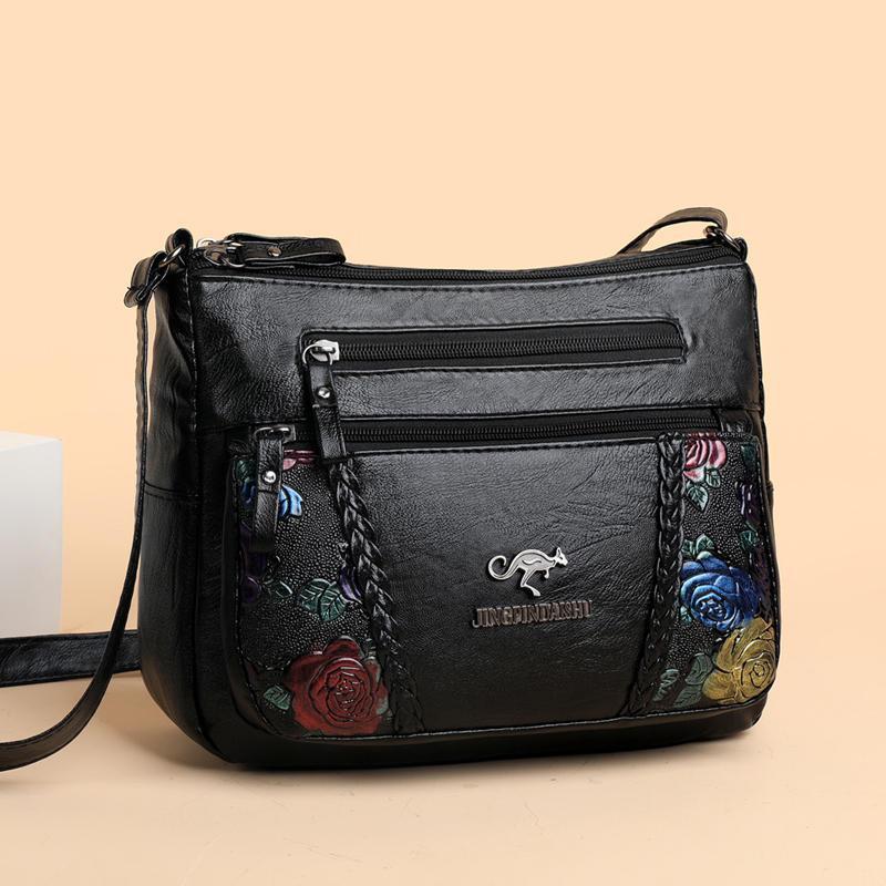 雪爱袋鼠羊皮女包2024新款潮软皮中年妈妈婆婆单肩斜挎手提包