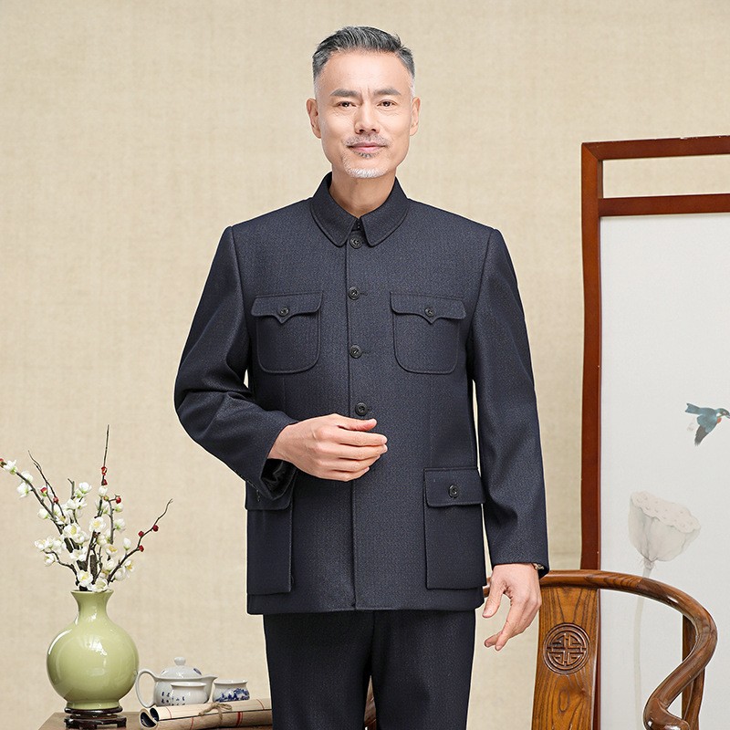 中老年男士中山装爸爸装中山服中式外套春秋装老式套装西服两件套