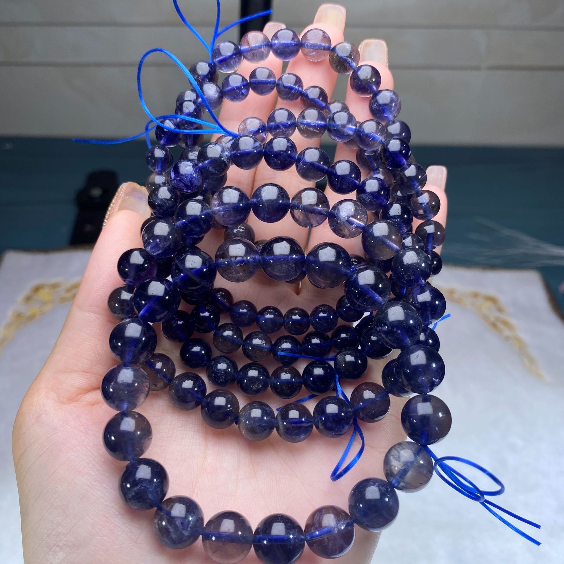 批发天然堇青石手串ins虾皮跨境iolite猫眼堇青石手链男女礼物