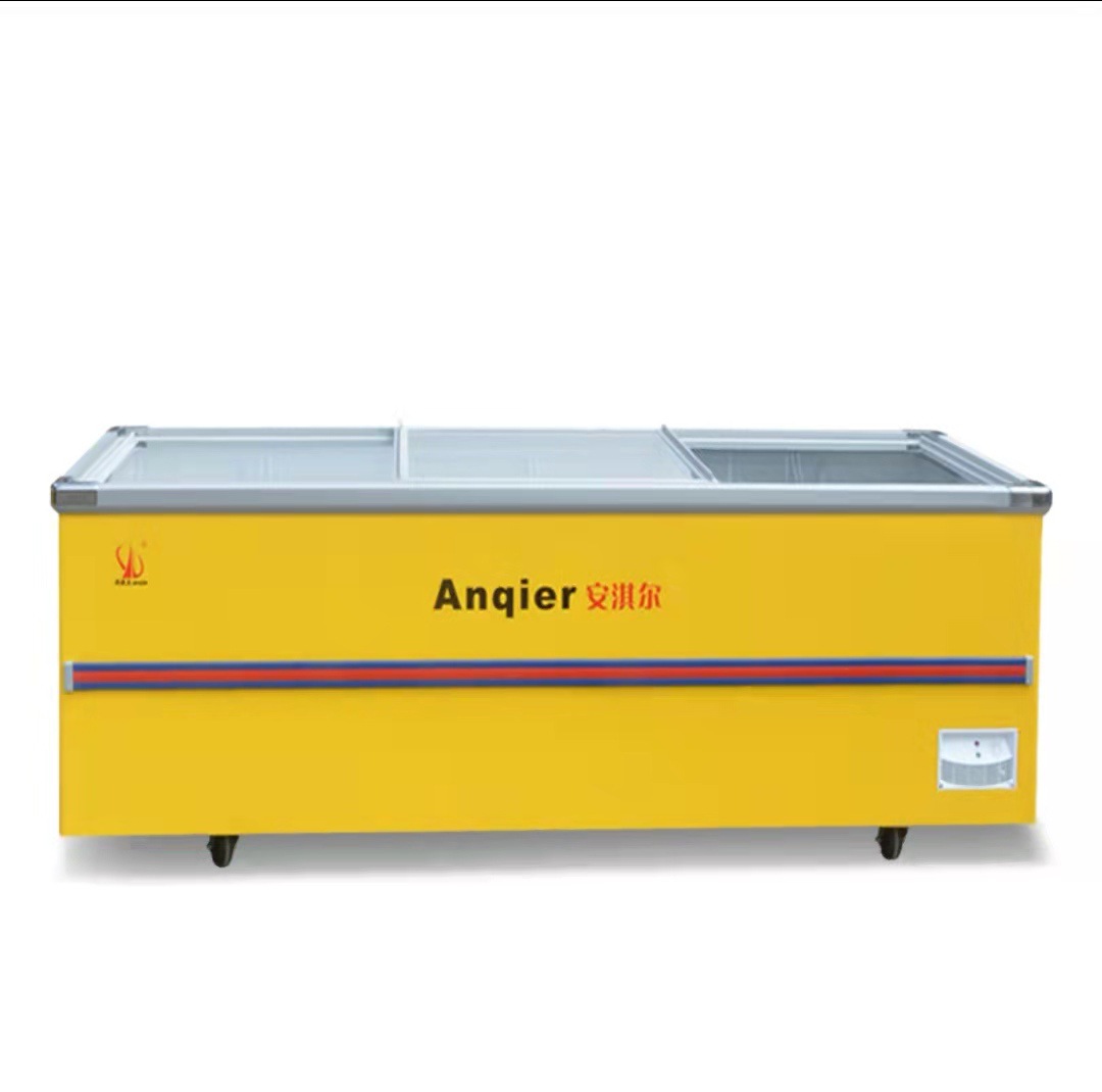 安淇尔商超岛柜 卧式玻璃门展示冰柜超市速冻海鲜肉类冰激凌冷冻