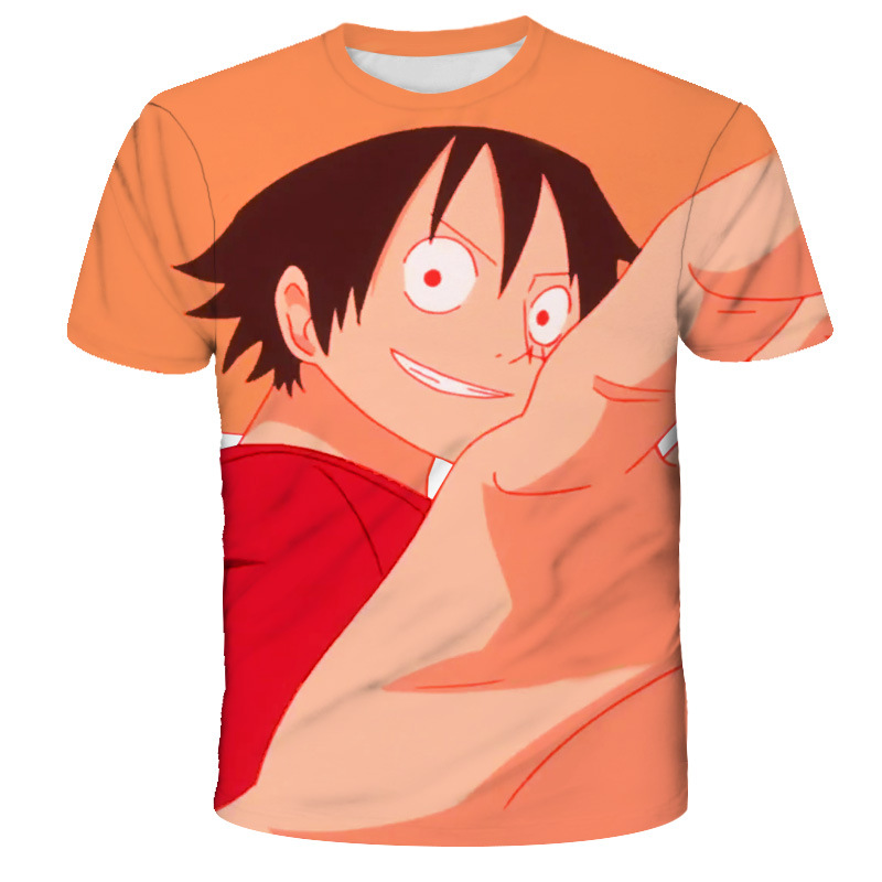 亚马逊速卖通卡通日漫海贼王路飞潮流t恤男款短袖嘻哈风来图定制