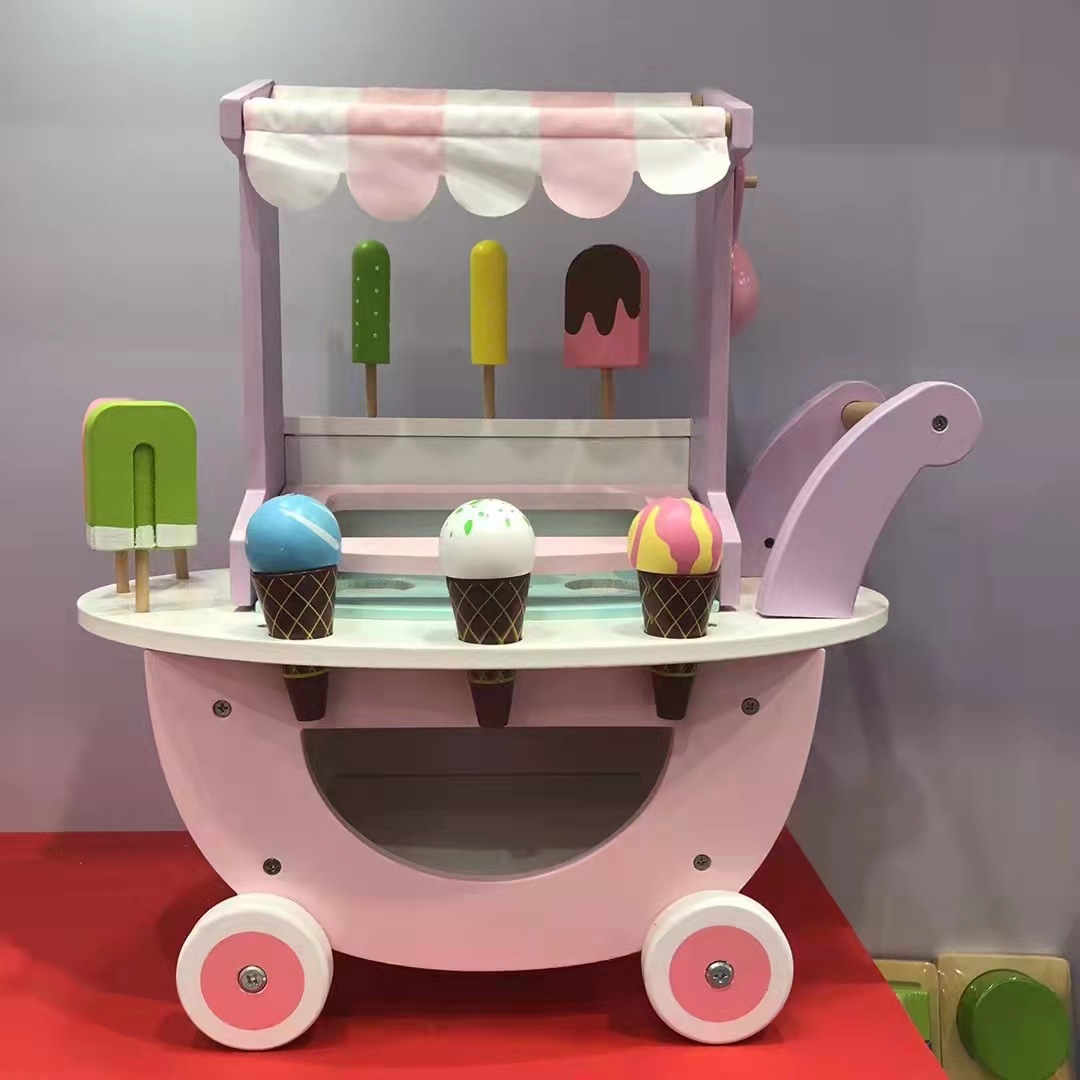 木制厨房玩具过家家仿真冰淇淋小推车儿童购物车玩具超市仿真推车