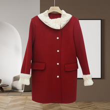 秋冬新品法式珍珠扣双面羊毛大衣正肩H型中长款气质甜美呢子外套