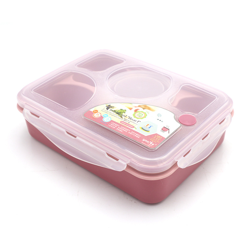 INS Japanese Style Cute Four-Grid Plastic Lunch Box Bento Box Children Adult Five-Grid Lunch Box Microwaveable Fast Food Box