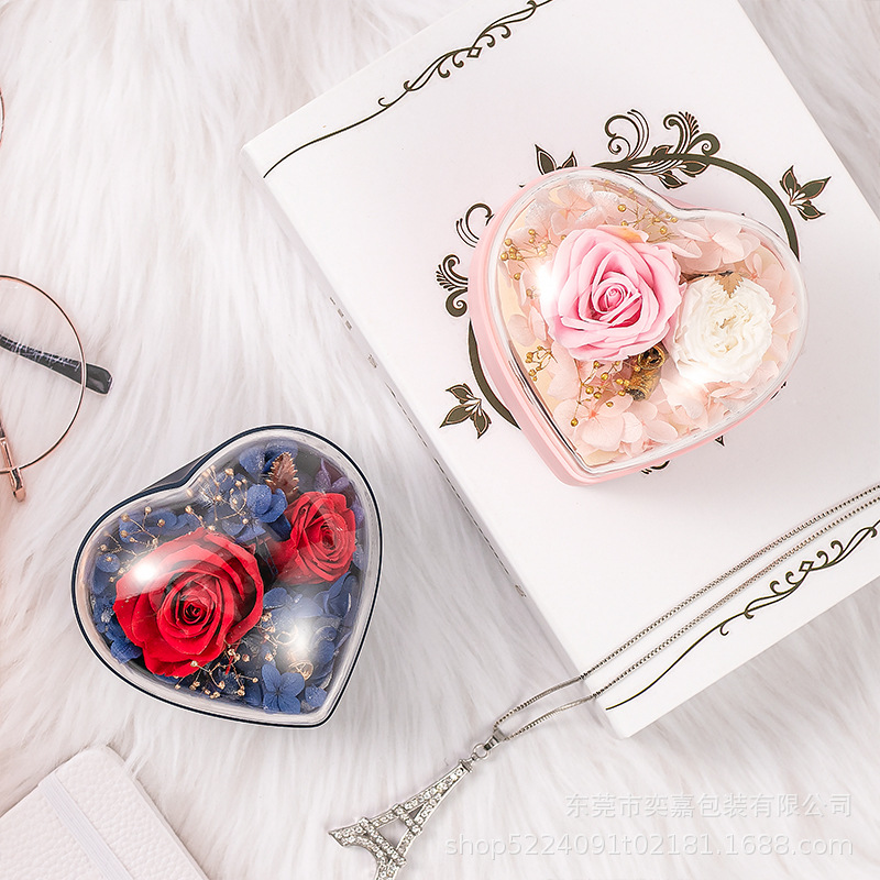 Factory in Stock Qixi Preserved Fresh Flower Jewelry Box Rose Gift Box Heart-Shaped Jewelry Box Ring Box Necklace Stud Earrings Box