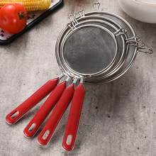 不锈钢短柄双耳网漏漏勺 创意红色手柄面粉筛过滤勺网 厨房小工具