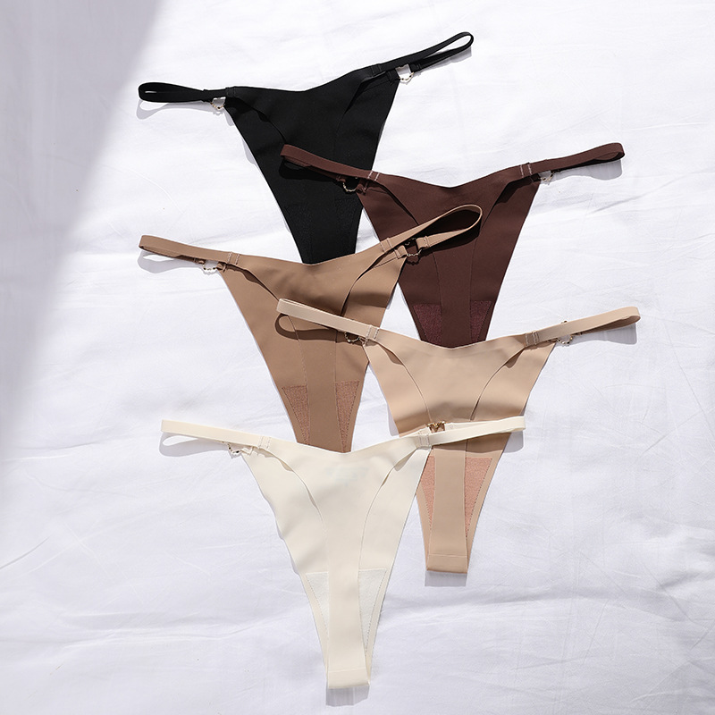 Supply European and American Seamless Ice Silk Underwear Love Ring Thin  Strap Low Waist Sexy T-Shaped Panties Plus Size Cotton Crotch T-String for Women  Underwear