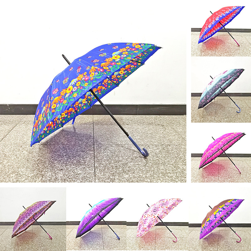 New 10-Bone Long Handle Umbrella Satin Flower Cloth Straight Rod Rain Dual-Use Umbrella Creative Fashion Cloth Wrapper Handle Umbrella