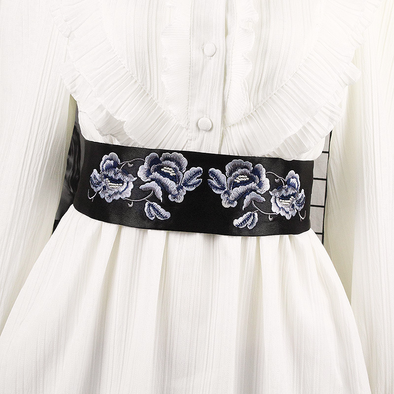 刺绣宽腰封女绣花装饰中国风腰带百搭配裙子衬衫绑带汉服配饰皮带