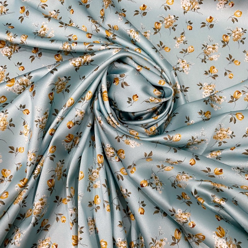 杭州丝绸厂家批发19姆米真丝弹力缎喷绘印花旗袍面料桑蚕丝布料