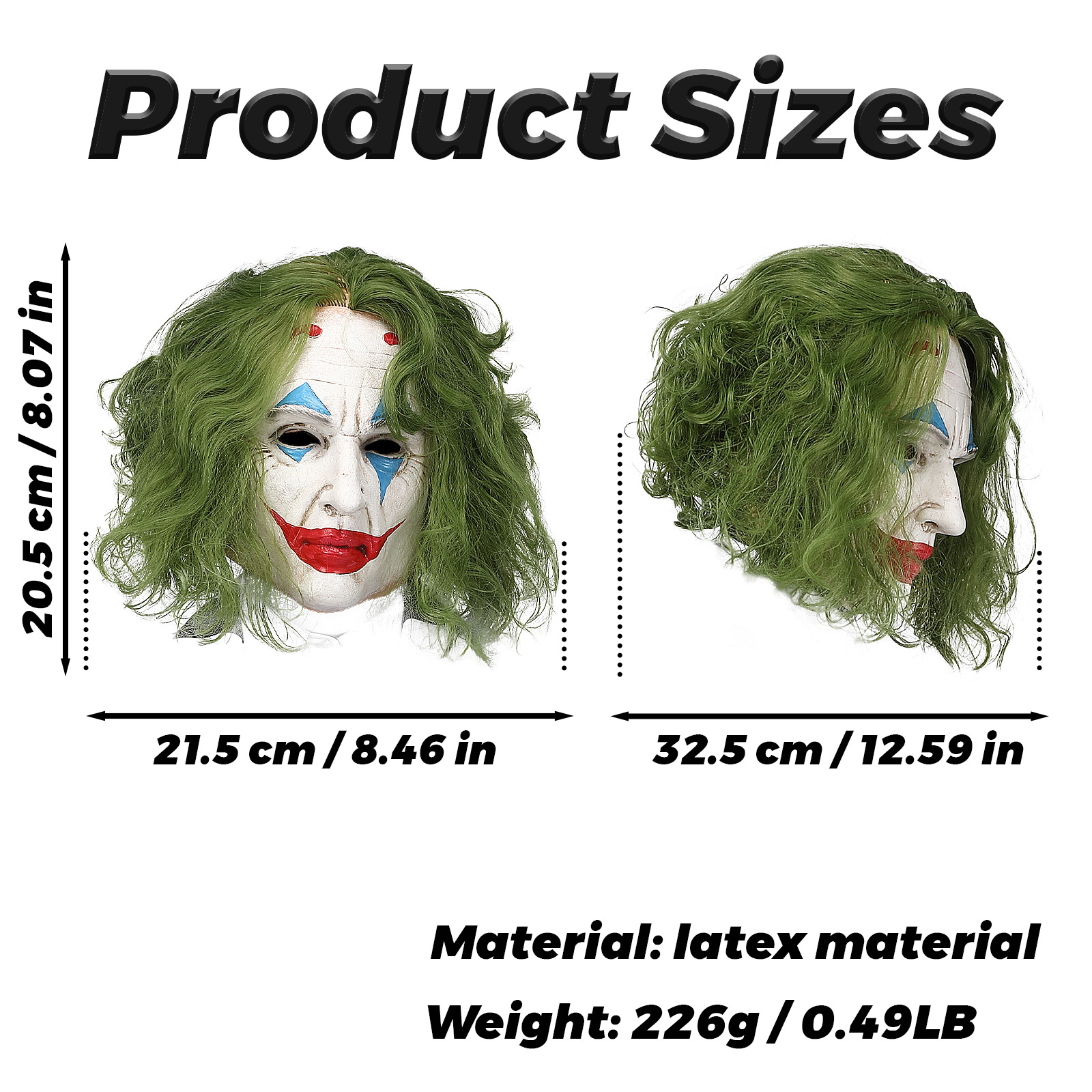 2024新款joker2绿发小丑面具万圣节黑暗骑士蝙蝠侠小丑乳胶面具头