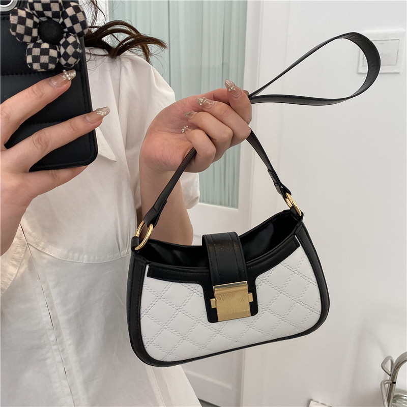 Women's Bag New 2022 Korean Style Single Shoulder Underarm Bag Fashion Simple Embroidery Threads in Contrast Colors Rhombus Baguette Bag