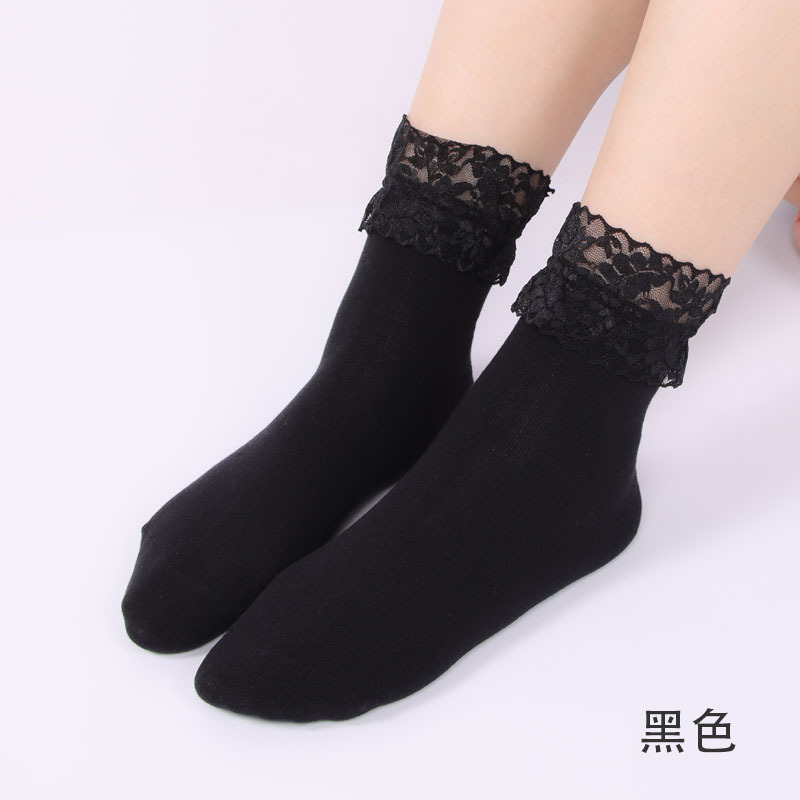 Japanese Style Lace Lace Cotton Socks Women's Socks Tube Socks Solid Color Cute Candy Color Students' Socks Spring Socks Wholesale