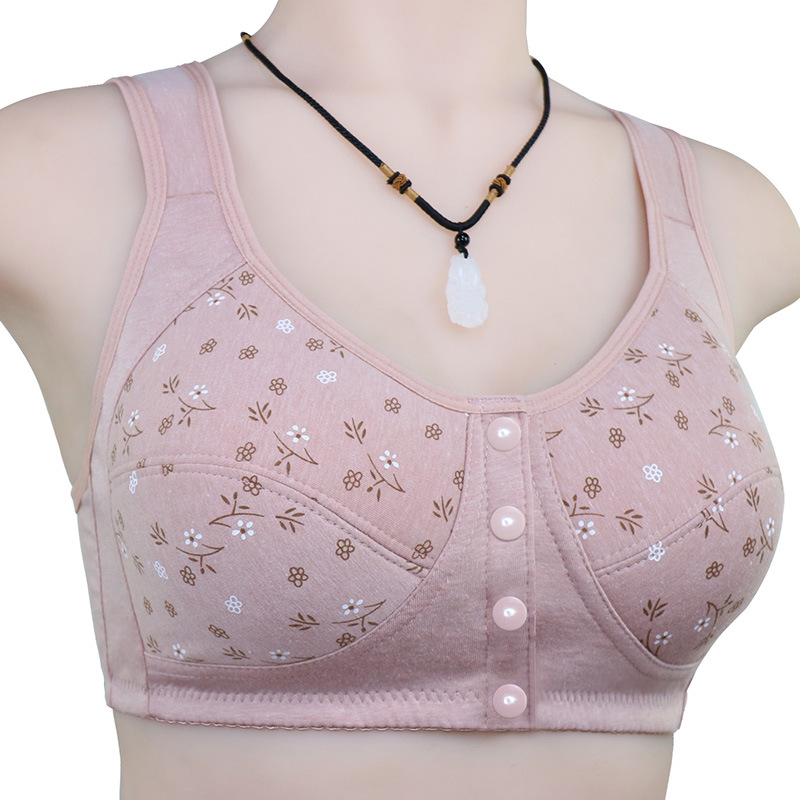 Mom Underwear Bra Middle-Aged Women Elderly Women Vest Front Buckle Large Size 50 Years Old without Steel Ring Purified Cotton Bra