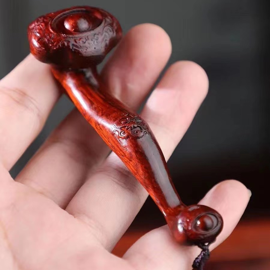 小叶紫檀手工木雕瑞兽貔貅手把件男随身把玩件禅意摆件文玩把件