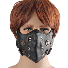 口罩 跨境欧美皮革蒸汽朋克透气黑色面具口罩 防尘个性齿轮面罩男