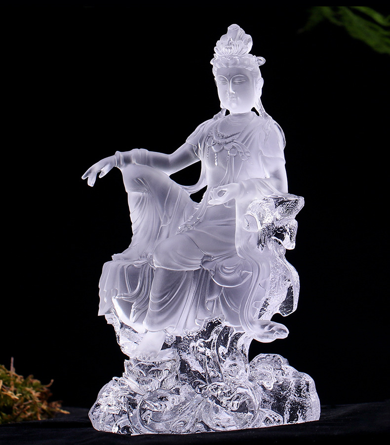 琉璃小型自在观音观自在佛像佛堂家居供奉摆件供奉南海观世音菩萨
