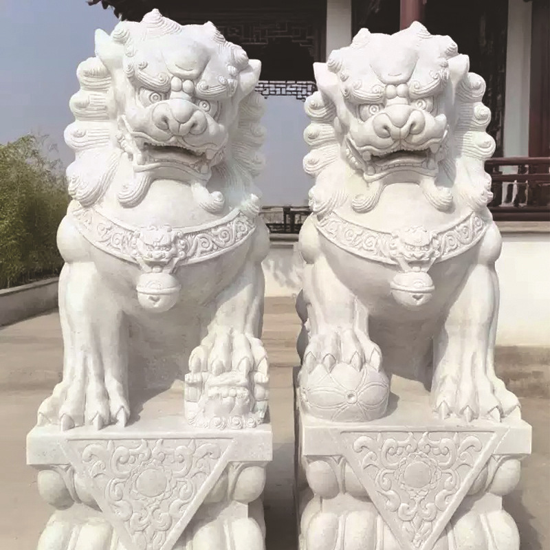 青石石雕狮子庭院门口石狮子摆件一对酒店寺庙汉白玉狮子动物雕塑