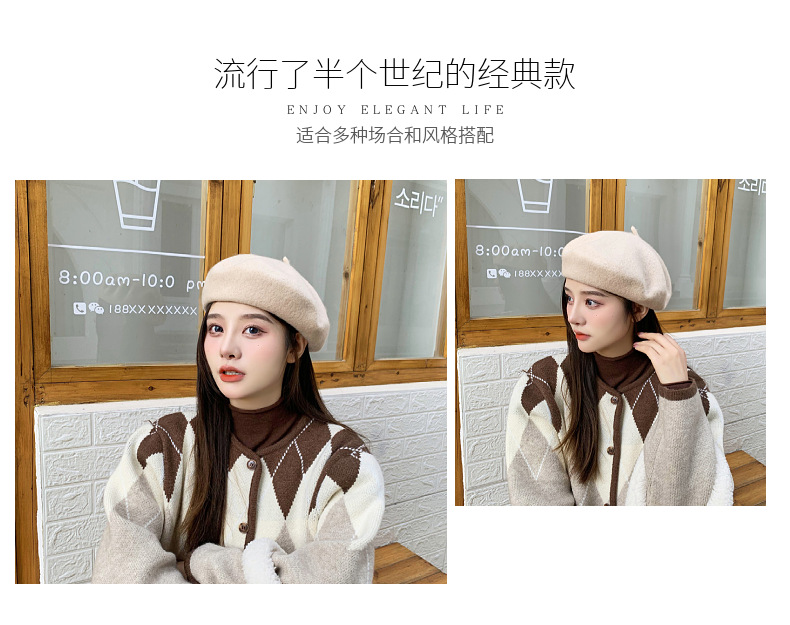 秋冬帽子羊毛百搭韩版潮贝雷帽女画家帽批发南瓜帽休闲毛呢蓓蕾帽详情4