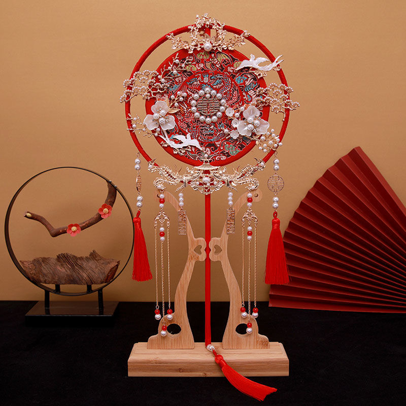 团扇婚礼长柄中式明制汉服新娘闺蜜结婚送礼秀禾服扇子出嫁遮面扇