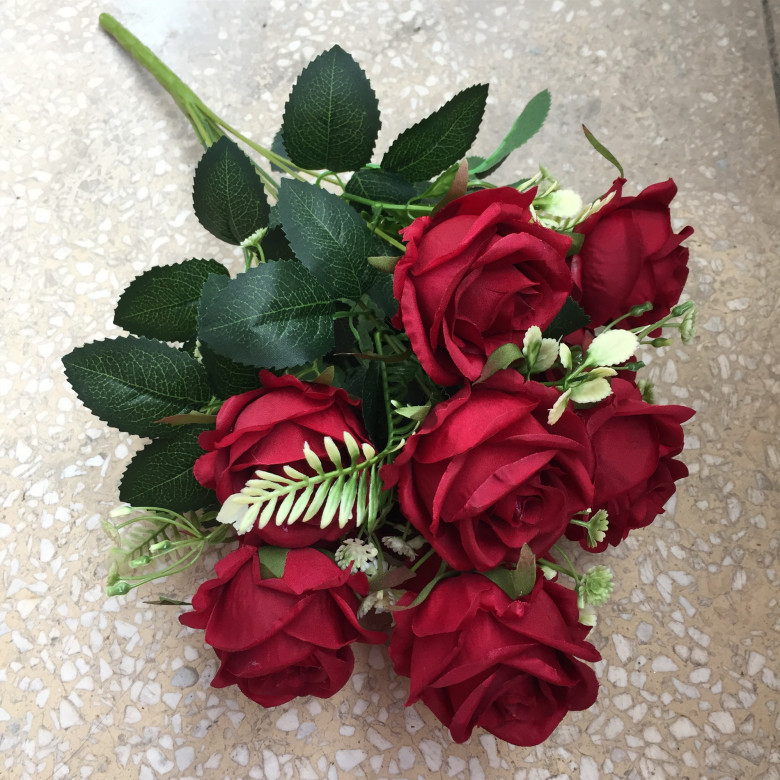 婚庆仿真花11头把束小月季花束假花卉花墙壁绢花艺装饰餐桌手捧花