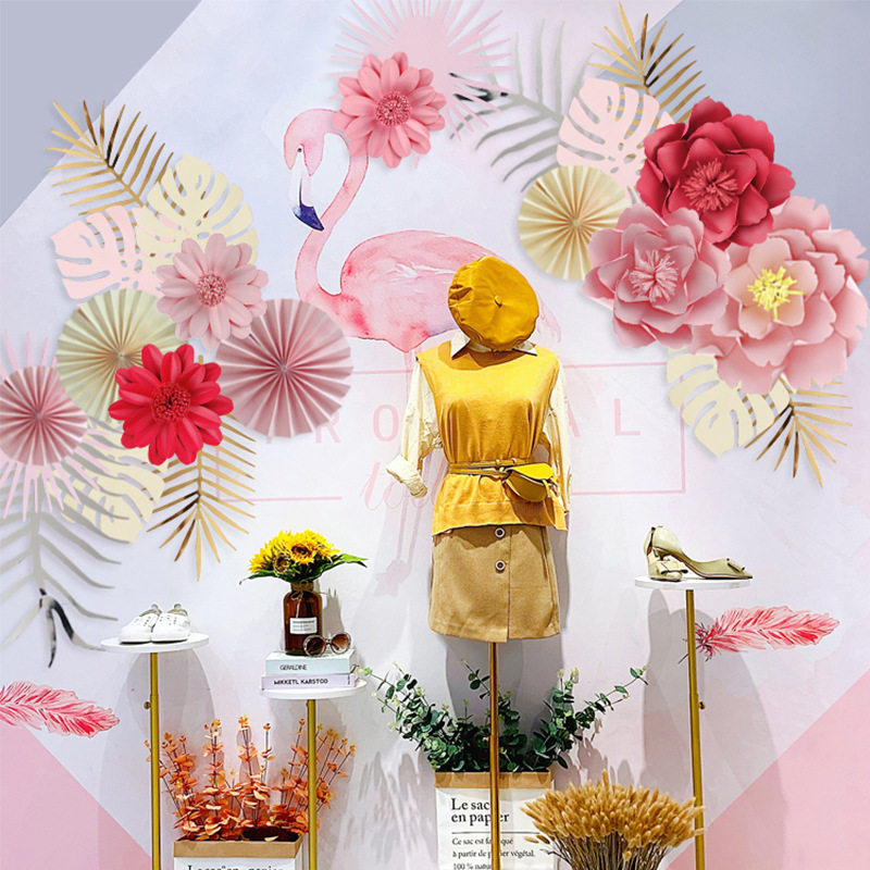 商场店铺橱窗网红背景墙贴手工立体纸花主图派对装饰布置品幼儿园