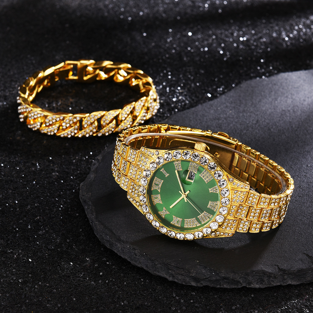 Amazon New Steel Belt Quartz Watch Roman Digital Time Trend Fashion Diamond Watch