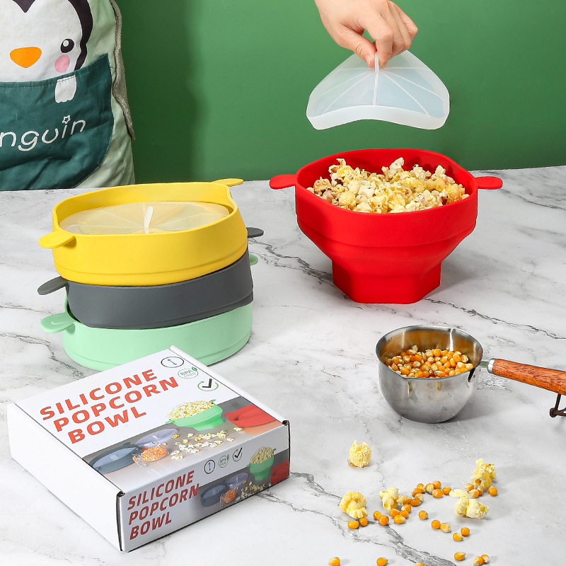 American Silicone Popcorn Bucket Microwave Oven High Temperature Resistant with Lid Retractable Pet Bowl Reusable Instant Noodle Bowl