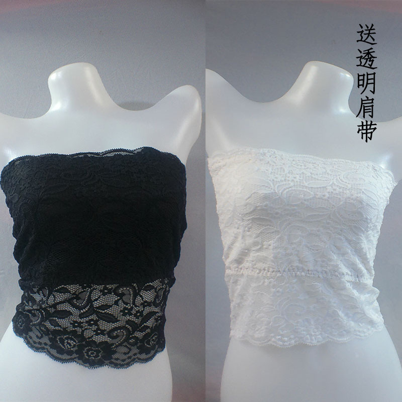 百搭内衣裹胸蕾丝花边防走光一片式新款有肩带女士围胸黑白色大码