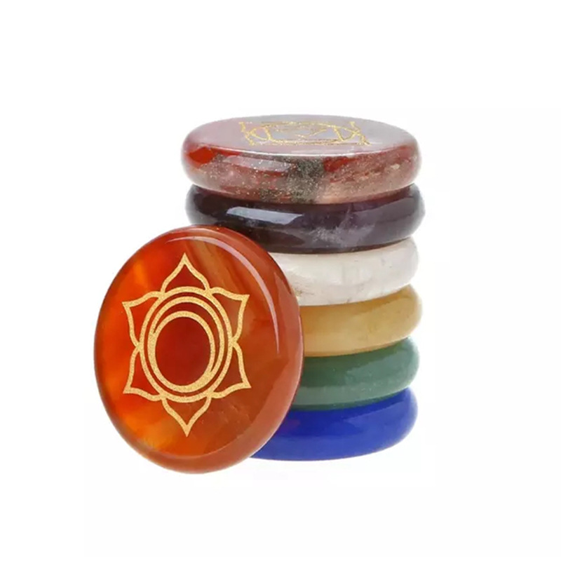 跨境亚马逊chakra stone天然水晶玛瑙七脉轮瑜伽能量石疗愈摆件