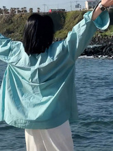 2024夏季新款感防晒衬衣女湖蓝色衬衫外套女款设计感小众上衣