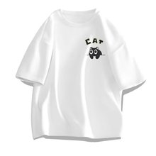 XR844（棉220克精梳紧密赛洛）2024新款美式潮牌猫咪印花短袖T恤