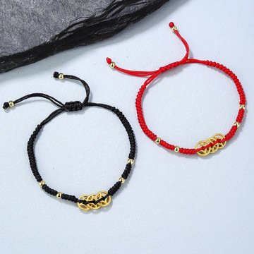 本命年钱滚钱手绳三钱币铜钱红色情侣手链编织男女闺蜜国风礼物